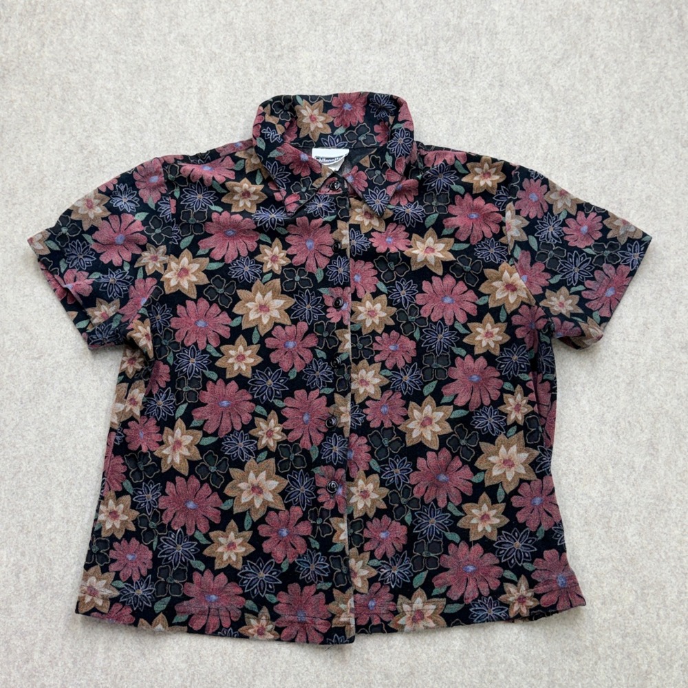 Vintage Xhilaration Floral Blouse Women L Black Y2K 90s Grunge Indie Boho Whimsy